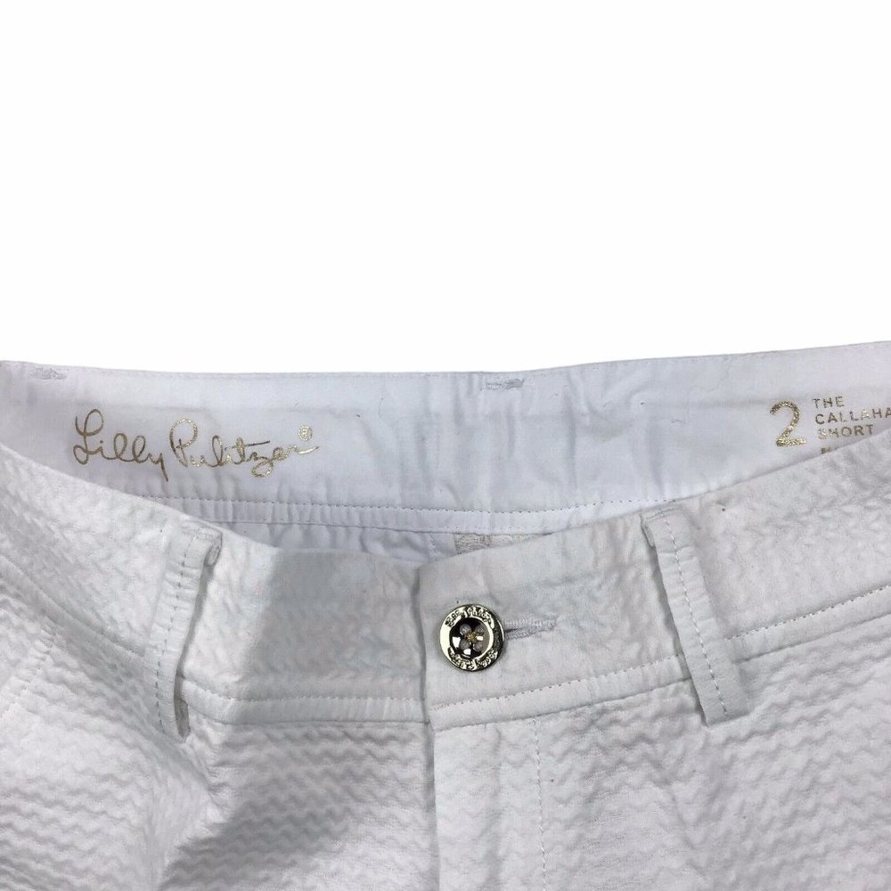 Lilly Pulitzer The Callahan Shorts Seersucker White Women's Sz 2 Cotton Low Rise - Picture 4 of 4